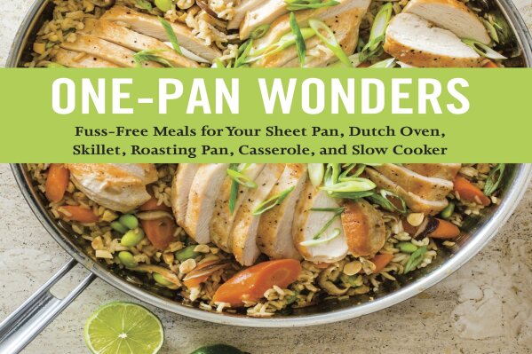 This image provided by America's Test Kitchen in June 2019 shows the cover for the book "One-Pan Wonders." It includes a recipe for Salmon Burgers. (America's Test Kitchen via AP)