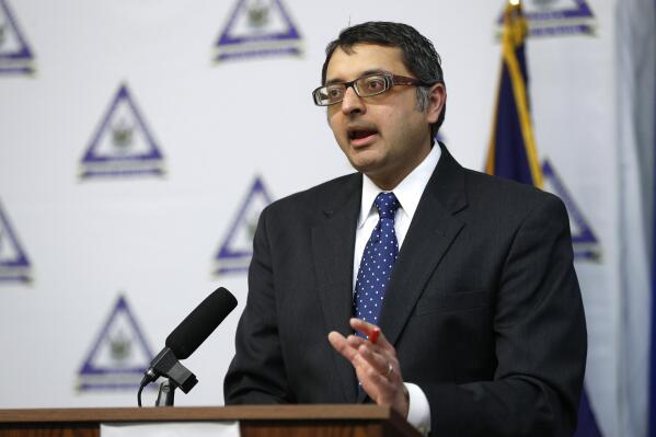 FILE - Dr. Nirav Shah, director of the Maine Center for Disease Control and Prevention, speaks at a news conference on April 28, 2020, in Augusta, Maine. Shah, who became the face of the state's respond to the COVID-19 pandemic, is leaving Maine for a high-ranking post with the U.S. Centers for Disease Control and Prevention, state officials said Thursday, Jan. 12, 2023. (AP Photo/Robert F. Bukaty, File)