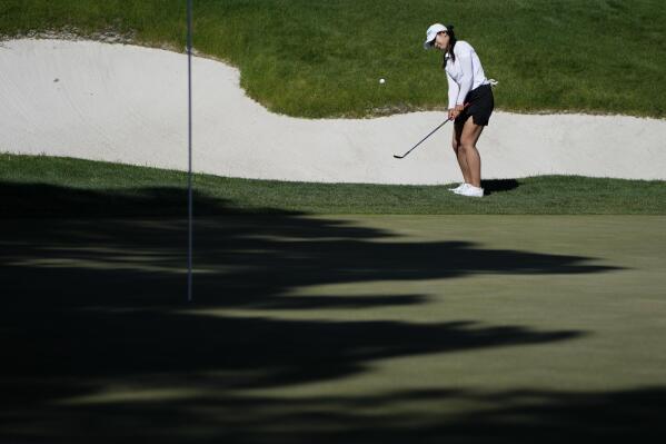 Pajaree Anannarukarn chips onto the ninth green during the final round of the LPGA Bank of Hope Match Play golf tournament Sunday, May 28, 2023, in North Las Vegas, Nev. (AP Photo/John Locher)