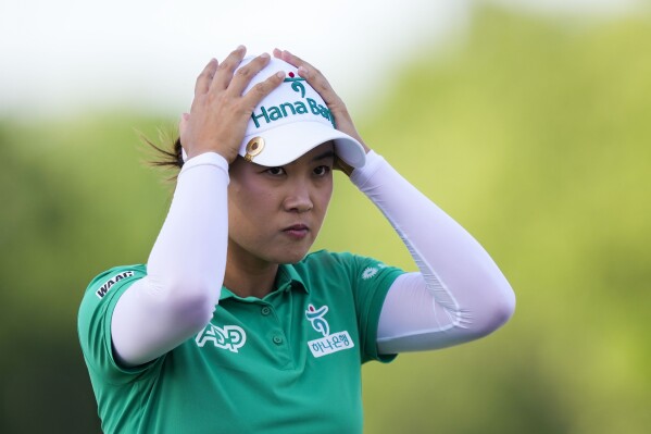 Minjee Lee, of Australia, waits to putt on the 18th hole during the third round of the U.S. Women's Open golf tournament at Lancaster Country Club, Saturday, June 1, 2024, in Lancaster, Pa. (AP Photo/Matt Slocum)