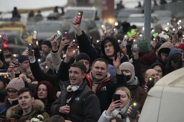 FILE - People walk toward the Borisovskoye Cemetery for the funeral ceremony of Russian opposition leader Alexei Navalny, in Moscow, Russia, Friday, March 1, 2024. After Navalny died last month in an Arctic penal colony, his allies quickly returned to work undermining Vladimir Putin's 24-year grip on power. (AP Photo, File)