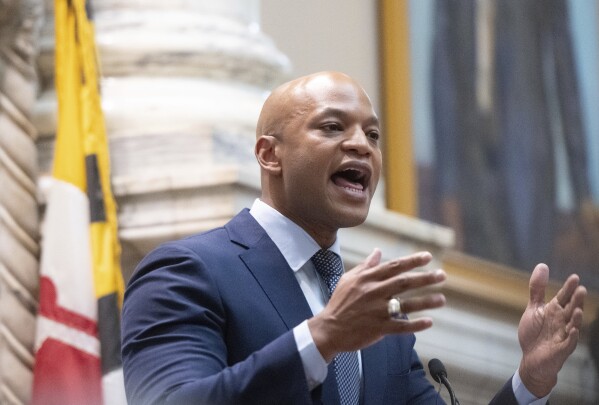Maryland Gov. Wes Moore delivers his State of the State address in Annapolis, Md., Wednesday, Feb. 7, 2024. (AP Photo/Steve Ruark)
