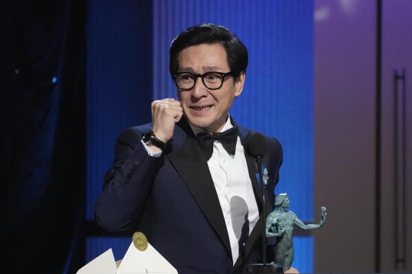 Ke Huy Quan accepts the award for outstanding performance by a male actor in a supporting role for "Everything Everywhere All at Once" at the 29th annual Screen Actors Guild Awards on Sunday, Feb. 26, 2023, at the Fairmont Century Plaza in Los Angeles. (AP Photo/Chris Pizzello)