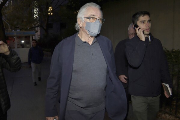 Actor Robert De Niro exits federal court after attending closing arguments in civil trial over claims by ex-VP, personal assistant, on Wednesday, Nov. 8, 2023. (AP Photo/Ted Shaffrey)