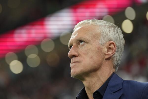 France's head coach Didier Deschamps looks on before the World Cup semifinal soccer match between France and Morocco at the Al Bayt Stadium in Al Khor, Qatar, Wednesday, Dec. 14, 2022. (AP Photo/Francisco Seco)