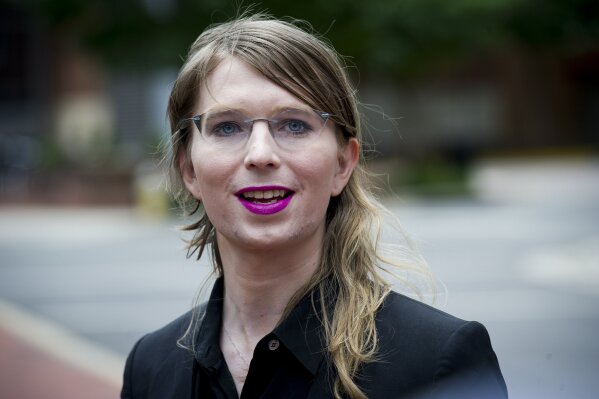 
              FILE - In this May 16, 2019, file photo. former Army intelligence analyst Chelsea Manning speaks with reporters, outside federal court in Alexandria, Va. (AP Photo/Cliff Owen, File)
            