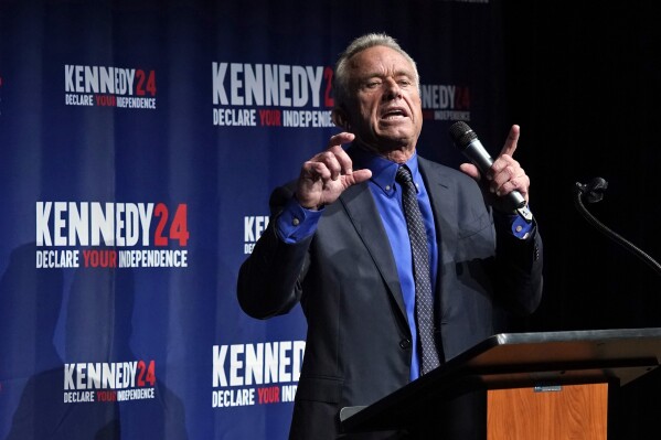 Presidential candidate Robert F. Kennedy Jr., speaks during a campaign event at the Adrienne Arsht Center for the Performing Arts of Miami-Dade County, Thursday, Oct. 12, 2023, in Miami, Fla. (AP Photo/Wilfredo Lee )