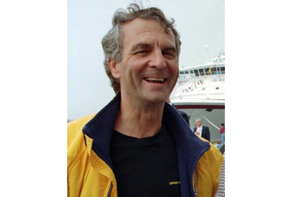 FILE - Commander Paul-Henri Nargeolet laughs, at Black Falcon Pier in Boston on Sept. 1, 1996. The missing submersible Titan imploded near the wreckage of the Titanic, killing all five people aboard, Shahzada Dawood, Suleman Dawood, Paul-Henri Nargeolet, Stockton Rush, and Hamish Harding, the U.S. Coast Guard announced, Thursday, June 22, 2023. (AP Photo/Jim Rogash, File)
