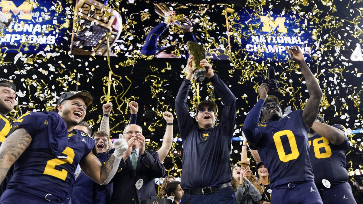 10 UNIVERSITY OF MICHIGAN WOLVERINES NCAA FOOTBALL NATIONAL CHAMPIONS  TROPHY - Simpson Advanced Chiropractic & Medical Center