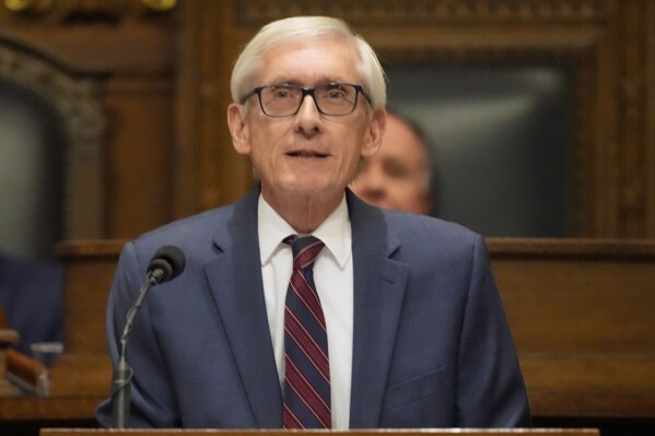 Wisconsin Gov. Tony Evers gives the annual State of the State address Wednesday, Jan. 22, 2025, at the state Capitol in Madison, Wis. (AP Photo/Morry Gash, File)