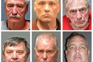 This combo of undated handout booking photo provided by the New Hampshire Attorney General's office shows, from top row left, Bradley Asbury, Jeffrey Buskey and Frank Davis; bottom row from left, Lucien Poulette, James Woodlock and Stephen Murphy. The six men were arrested Wednesday, April 7, 2021, in connection with sexual abuse allegations at New Hampshire's state-run youth detention center, the attorney general's office said. (New Hampshire Attorney General's Office via AP)