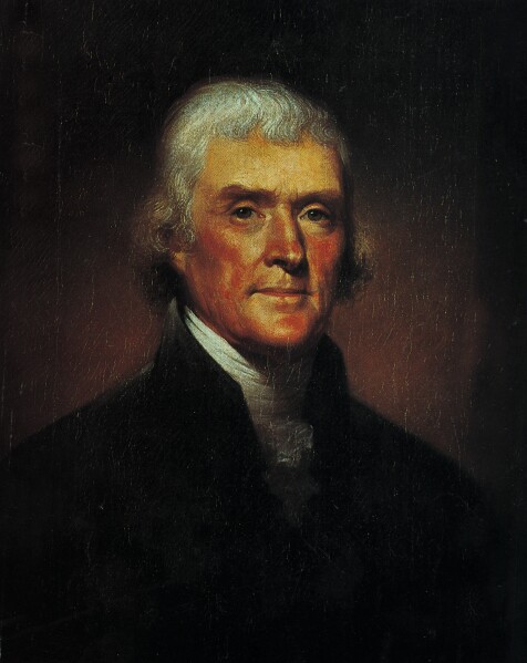 This is an undated photo of a 1800 portrait of Thomas Jefferson by artist Rembrandt Peale.  (AP Photo)