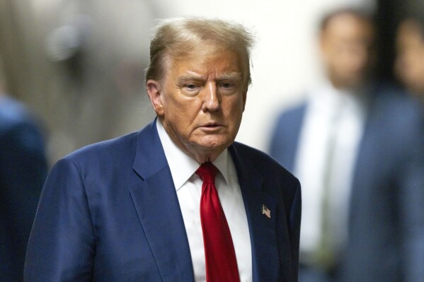 Former President Donald Trump leaves the courtroom following the day's proceedings in his trial at Manhattan criminal court in New York, Tuesday, April 30, 2024. (Justin Lane/Pool Photo via AP)