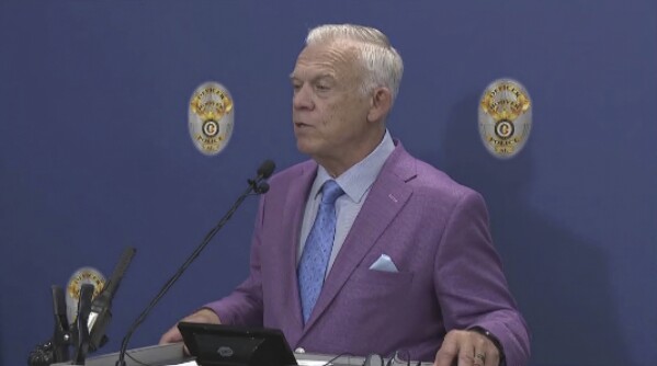 In this image taken from video provided by ABC 33/40, Hoover Police Chief Nick Derzis speaks at a press conference, Wednesday, July 19, 2023, in Hoover, Ala. Police in Alabama cast doubt Wednesday on the story of Carlee Russell who set off a frantic search when she disappeared for two days after calling 911 to report a toddler wandering on the highway. Derzis said detectives were still investigating her whereabouts, but had so far been “unable to verify most of Carlee's initial statement.” (ABC 33/40 via AP)