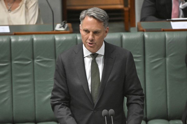 Australia's Defense Minister and Deputy Prime Minister Richard Marles attends during Question Time in the House of Representatives at Parliament House in Canberra, Wednesday, Nov. 15, 2023. (Mick Tsikas/AAP Image via AP)