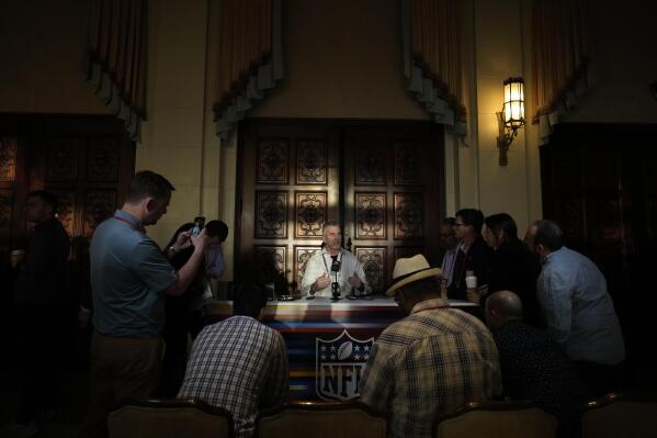 Indianapolis Colts football team head coach Frank Reich speaks to journalists at a coaches press availability during the NFL owner's meeting, Monday, March 28, 2022, at The Breakers resort in Palm Beach, Fla. (AP Photo/Rebecca Blackwell)