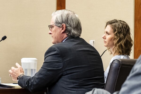 CORRECTS SENTENCE TO UP TO 30 YEARS, NOT 60 YEARS - Defendant Ruby Franke looks on during court Tuesday, Feb. 20, 2024, in St. George, Utah. Franke, a Utah mother of six who gave parenting advice to millions via a once-popular a YouTube channel, shared a tearful apology to her children for physically and emotionally abusing them before a judge sentenced her to serve up to 30 years in prison, due to a Utah state law that caps the sentence duration for consecutive penalties. (Sheldon Demke/St. George News via AP, Pool)