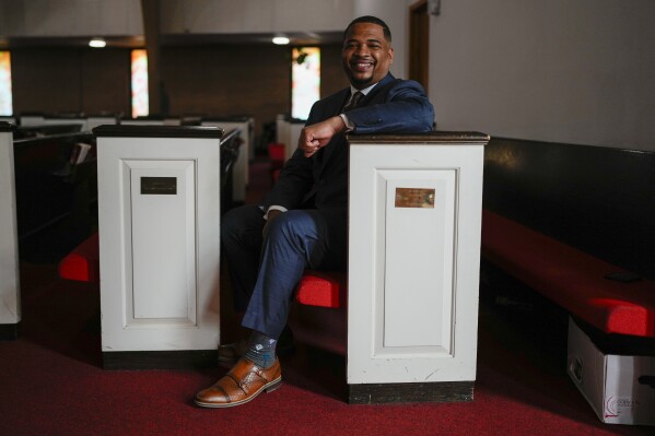 The Rev. Dr. Chauncey Brown poses for a portrait at Second Baptist Church, Sunday, April 14, 2024, in Chicago. (AP Photo/Erin Hooley)