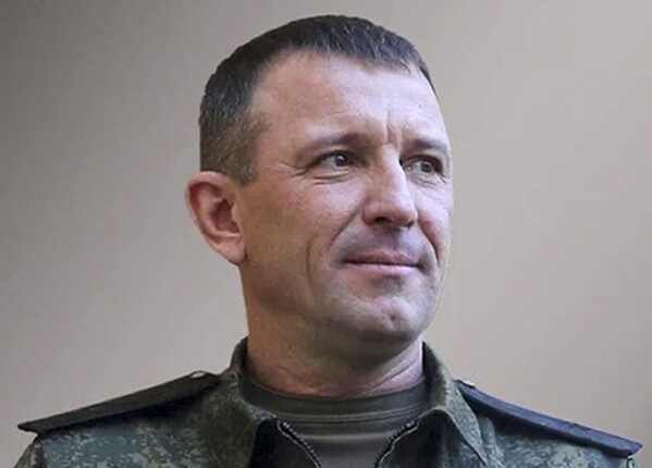 In this photo released by Russian Defense Ministry Press Service on Thursday, June 8, 2023, Maj. Gen. Ivan Popov, the commander of the 58th Army, is seen in a photo at an undisclosed location. Popov said in a statement to his troops that he was dismissed after speaking out about the problems faced by his troops on the battlefield in Ukraine, a sign of new fissures in the Russian military command following a brief rebellion by mercenary chief Yevgney Prigozhin. (Russian Defense Ministry Press Service via AP)