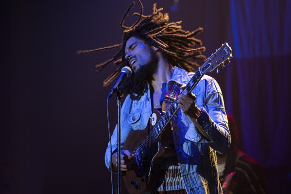 This image released by Paramount Pictures shows Kingsley Ben-Adir in "Bob Marley: One Love." (Chiabella James/Paramount Pictures via AP)