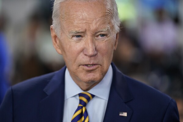 President Joe Biden speaks during a visit to FEMA headquarters, Thursday, Aug. 31, 2023, in Washington. Biden visited the headquarters to thank the team staffing the FEMA National Response Coordination Center (NRCC) throughout Hurricane Idalia and the ongoing federal response efforts to the fires on Maui, Hawaii. (AP Photo/Evan Vucci)