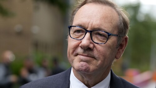 Actor Kevin Spacey arrives at Southwark Crown Court in London, Monday, July 24, 2023. The Jury is expected to start deliberating in the case of actor Kevin Spacey, who has pleaded not guilty to nine charges, including multiple counts of sexual and indecent assault. (AP Photo/Kirsty Wigglesworth)