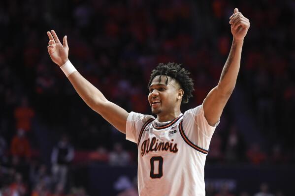 Illinois' Terrence Shannon Jr. reacts during the second half of the team's NCAA college basketball game against Northwestern, Thursday, Feb. 23, 2023, in Champaign, Ill. (AP Photo/Michael Allio)