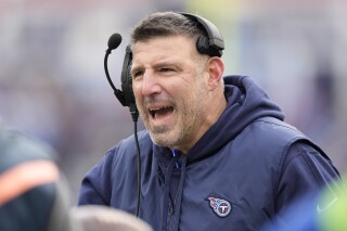 Tennessee Titans head coach Mike Vrabel argues a call during the first half of an NFL football game against the Jacksonville Jaguars Sunday, Jan. 7, 2024, in Nashville, Tenn. (AP Photo/George Walker IV, File)
