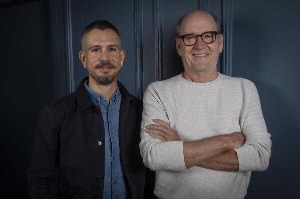 Director Stephen Karam, left, and actor Richard Jenkins, right, pose for a portrait while promoting the movie "The Humans" on Wednesday, Nov. 17, 2021, in New York. (Photo by Andy Kropa/Invision/AP)
