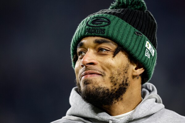 Green Bay Packers cornerback Jaire Alexander (23) walks on the field before a NFL football game against the New Orleans Saints Monday, Dec. 23, 2024, in Green Bay, Wis. (AP Photo/Jeffrey Phelps, file)