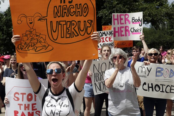 FILE - A group gathers to protest abortion restrictions at the State Capitol in Austin, Texas, Tuesday, May 21, 2019. (AP Photo/Eric Gay, File)