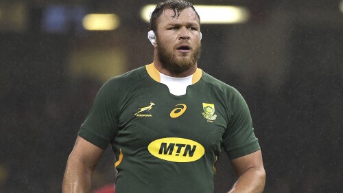 FILE - South Africa's Duane Vermeulen during the rugby union international match between Wales and South Africa at the Principality Stadium in Cardiff, Wales, Saturday, Nov. 6, 2021. Vermeulen will captain world champion South Africa in its opening test of the Rugby World Cup year against Australia on Saturday, July 8, 2023, and Manie Libbok will make his first start at flyhalf. (AP Photo/Rui Vieira, File)