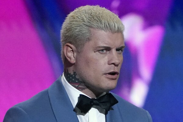 FILE - WWE wrestler Cody Rhodes is shown during the ESPY Awards at the Dolby Theatre in Los Angeles, Wednesday, July 20, 2022. The "American Nightmare” Cody Rhodes, Rhea Ripley and Bianca Belair are the cover stars for WWE 2K24 videogames. (AP Photo/Mark Terrill, File)