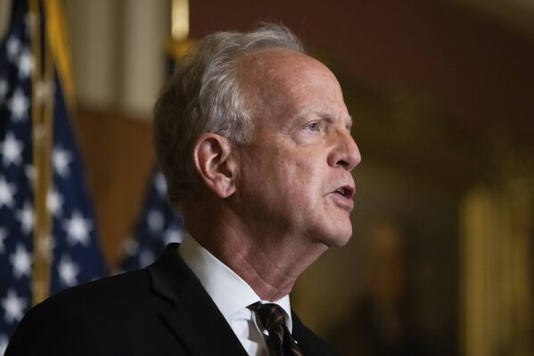 Sen. Jerry Moran, R-Kan., speaks during a news conference after the Senate voted to confirm Amy Coney Barrett to the Supreme Court, Monday, Oct. 26, 2020, in Washington. Barrett was confirmed by the Senate as the 115th justice to the Supreme Court. (Graeme Jennings/Pool via AP)