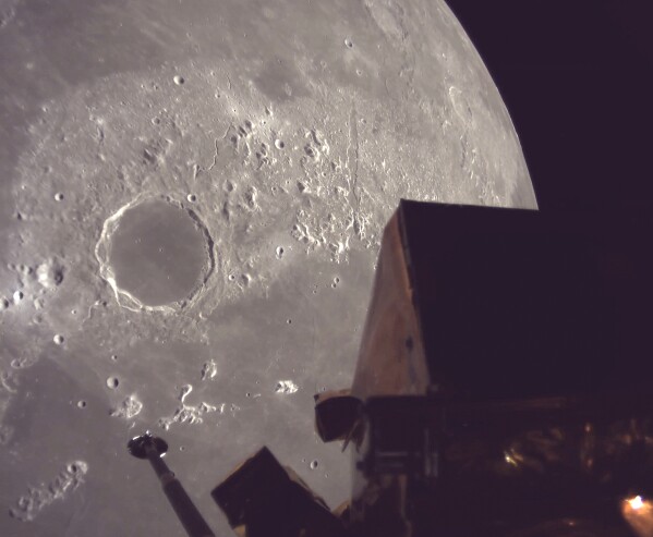 This image provided by ispace, inc. shows the Resilience lander circling the moon, Wednesday June 4, 2025. (ispace, inc. via AP)