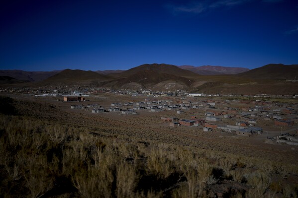 View of San Antonio de los Cobres, Salta, Argentina, Tuesday, Oct. 3, 2023. San Antonio de los Cobres is a small town in northwestern Argentina, known for its high elevation and being in the Andes desert with few trees and scarce drinking water. (AP Photo/Natacha Pisarenko)