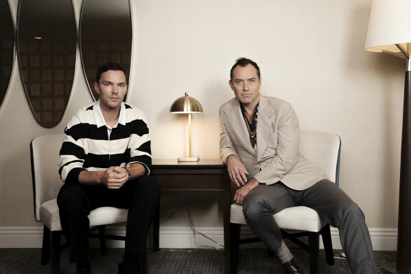 Nicholas Hoult, left, and Jude Law pose for a portrait to promote the film "The Order" on Wednesday, Oct. 16, 2024, in Los Angeles. (Photo by Rebecca Cabage/Invision/AP)