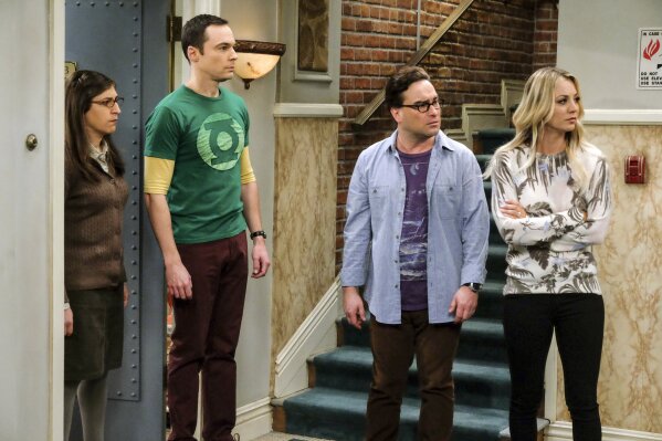 
              In this image released by CBS, Mayim Bialik, from left, Jim Parsons, Johnny Galecki and Kaley Cuoco appear in a scene from "The Big Bang Theory." CBS said Monday, March 20, 2017, it agreed with Warner Brothers Television to extend the show that debuted in 2007. Along with the drama "NCIS," it is consistently one of the two most popular shows on television when original episodes are aired .(Darren Michaels/CBs via AP)
            