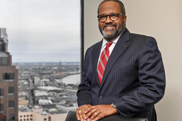 FILE - In this Tuesday, Jan. 26, 2021, file photo, State Sen. Troy Carter poses in his office in New Orleans, La. Carter is running for Louisiana's 2nd Congressional District seat which was vacated by Cedric Richmond after he left to be part of President Joe Biden's administration. (Max Becherer/The Times-Picayune/The New Orleans Advocate via AP, File)