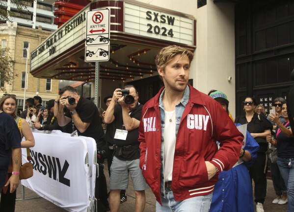 Ryan Gosling arrives for the world premiere of "The Fall Guy" at the Paramount Theatre during the South by Southwest Film Festival on Tuesday, March 12, 2024, in Austin, Texas. (Photo by Jack Plunkett/Invision/AP)