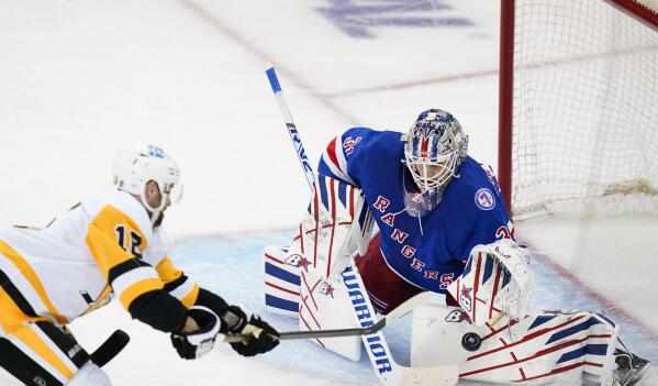 Pittsburgh Penguins' John Marino (6) during the first period of Game 5 of  an NHL hockey Stanley Cup first-round playoff series against the New York  Rangers Wednesday, May 11, 2022, in New