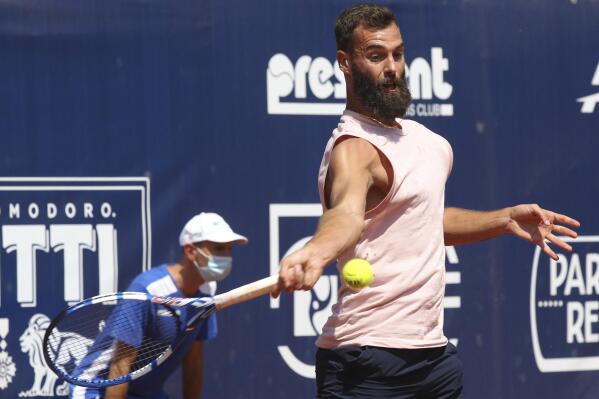 France's Benoit Paire returns the ball to Spain's Jaume Munar during their match at the Emilia Romagna Open tennis tournament, in Parma, Italy, Wednesday, May 26, 2021. (AP Photo/Felice Calabro')