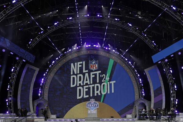 A general view of the NFL Draft stage on Wednesday, April 24, 2024 in Detroit. (AP Photo/Adam Hunger)