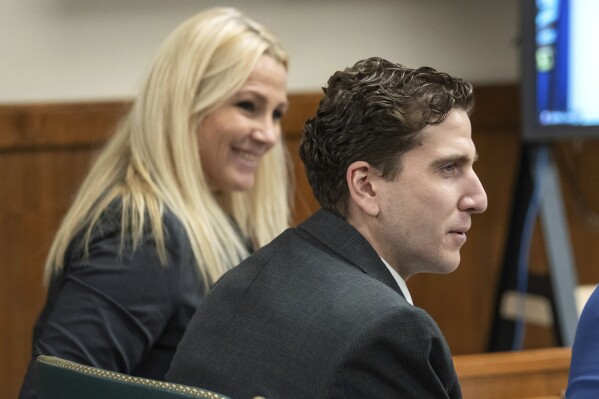 Bryan Kohberger, right, who is accused of killing four University of Idaho students in November 2022, sits with Anne Taylor, left, one of his attorneys, during a hearing in Latah County District Court, Wednesday, Sept. 13, 2023, in Moscow, Idaho. (AP Photo/Ted S. Warren, Pool)