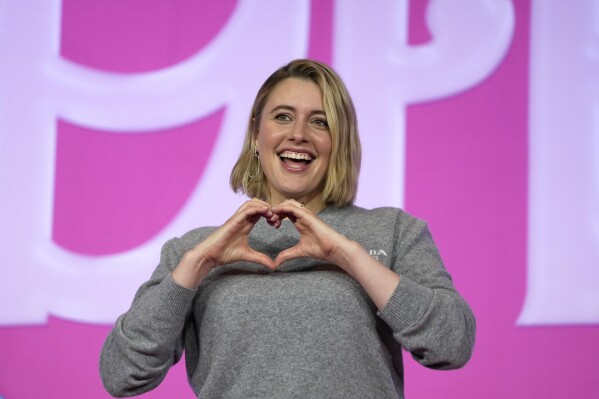 FILE - Director Greta Gerwig poses for the media prior to a news conference of the movie 