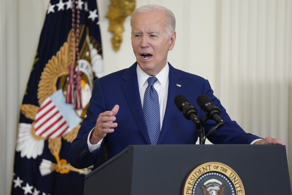 President Joe Biden speaks during an event about high speed internet infrastructure, in the East Room of the White House, Monday, June 26, 2023, in Washington. (AP Photo/Evan Vucci)