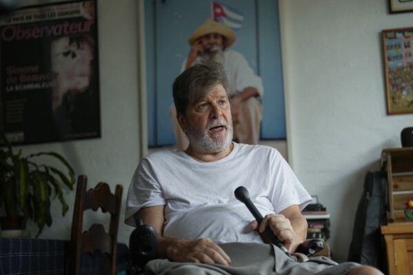 Brazilian novelist Marcelo Rubens Paiva, the author of the book that served as the basis for the film, "I'm Still Here," speaks during an interview at his home in Sao Paulo, Tuesday, Feb. 18, 2025. (AP Photo/Andre Penner)