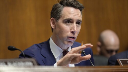 FILE - U.S. Sen. Josh Hawley, R-Mo., ranking member of the Senate Judiciary Subcommittee on Privacy, Technology and the Law, speaks during a hearing on artificial intelligence, May 16, 2023, on Capitol Hill in Washington. The Missouri attorney general's office was ordered on Wednesday, June 28, to pay $242,000 in legal fees for violations of the state's open records law that occurred when Hawley held the office. (AP Photo/Patrick Semansky, File)