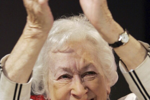 Winnie Ewing is shown on May 13, 2005. Winnie Ewing, a charismatic politician considered the mother of the modern Scottish independence movement, has died at the age of 93. Ewing’s relatives announced Thursday that she died the day before, “surrounded by her family.” (Andrew Milligan/PA via AP)