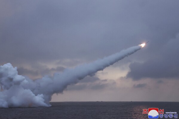 This photo provided by the North Korean government, shows what it says a test firing of Pulhwasal-3-31 in North Korea Sunday, Jan. 28, 2024. Independent journalists were not given access to cover the event depicted in this image distributed by the North Korean government. The content of this image is as provided and cannot be independently verified. Korean language watermark on image as provided by source reads: 